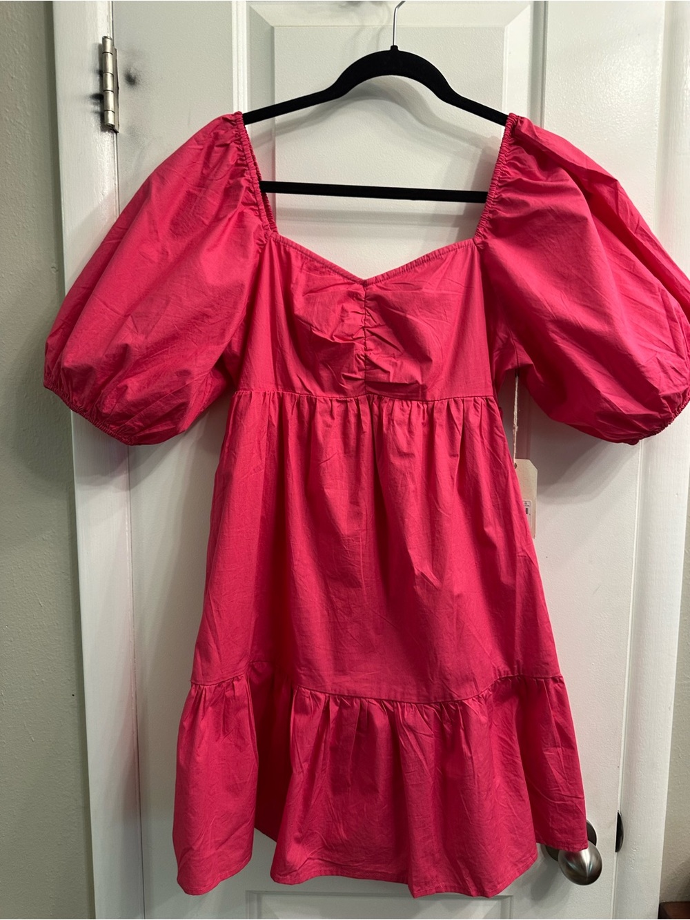 HONOLUA SURF Hot Pink Puff-Sleeve Ruffled mini dress Women XL NWT